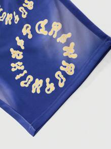 ROMWE MEN Street Life 2pcs Men's Letter Print Hooded Sweatshirt And Drawstring Shorts Casual Outfit, Spring/Fall - Blue - View 7