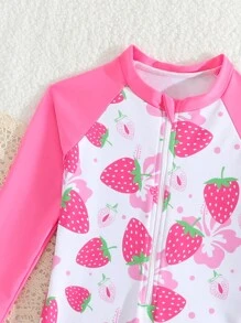 1 件年轻女孩印花连体泳衣 - 粉色 - 查看 4