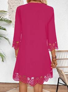 Chiquease Vestido elegante con diseño calado para mujeres - Rosa Fucsia - Ver 2