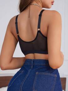 1pc Women's Front Closure Lace Patchwork Bra - Black - View 2