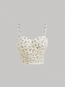SHEIN MOD Top de tirantes con estampado floral fruncido - Multicolor - Ver 1
