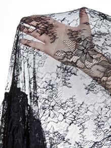 ROMWE Dark Gothic Heavily Laced Open Front Flare Sleeve Floor-Length Sheer Cardigan For Women - Black - View 7