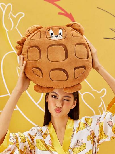 TOM & JERRY X SHEIN 青少年卡通杰瑞老鼠图案华夫格毛绒玩偶