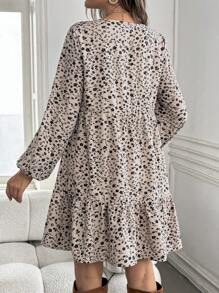 SHEIN Maternity All-Over Print Ruffled Hem Fall/Winter Short Dress - White - View 2