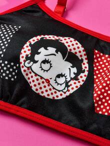 Betty Boop x SHEIN 少女 2 件套 可爱卡通印花内衣吊带背心 - 黑與白 - 查看 5