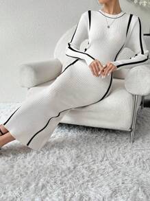 Modelyn 女士拼色圆领长袖毛衣连衣裙 - 彩色 - 查看 3
