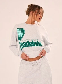 Musera Sport Padel Club Print Crew Neck Only Sweatshirts, Padel Racquetball Pickleball Tennis Gym Fitness - Light Grey - View 5