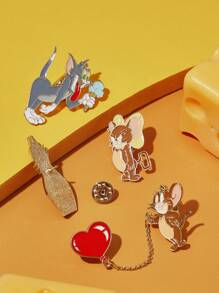 TOM & JERRY X SHEIN 4pcs/Set Cute Cartoon Pattern Brooch Pins - Multicolor - View 3