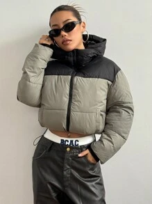 StreetHx Contrast Color Hooded Padded Padded Coat, Short & Lightweight Winter Clothes - Multicolor - View 3