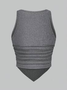 Calvaya Plus Size Solid Color Asymmetric Hem Casual Tank Top