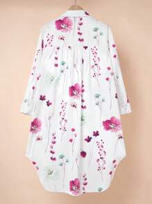 SHEIN Unity Random Floral Print Button Down Long Sleeve Collared Shirt Fall Cloth For Women - Hot Pink - View 2