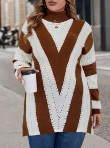 SHEIN LUNE Plus Size V-Neck Pullover Sweater