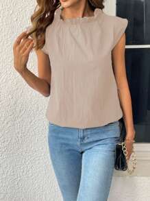 SHEIN LUNE Women Elegant Ruffle Collar Sleeveless Blouse