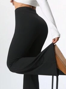 SHEIN EZwear Pantalones acampanados con forro térmico para mujer, corte ajustado
