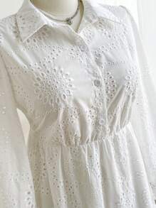 SHEIN Frenchy Plus Size Autumn Embroidered Hollow White Dress - White - View 5