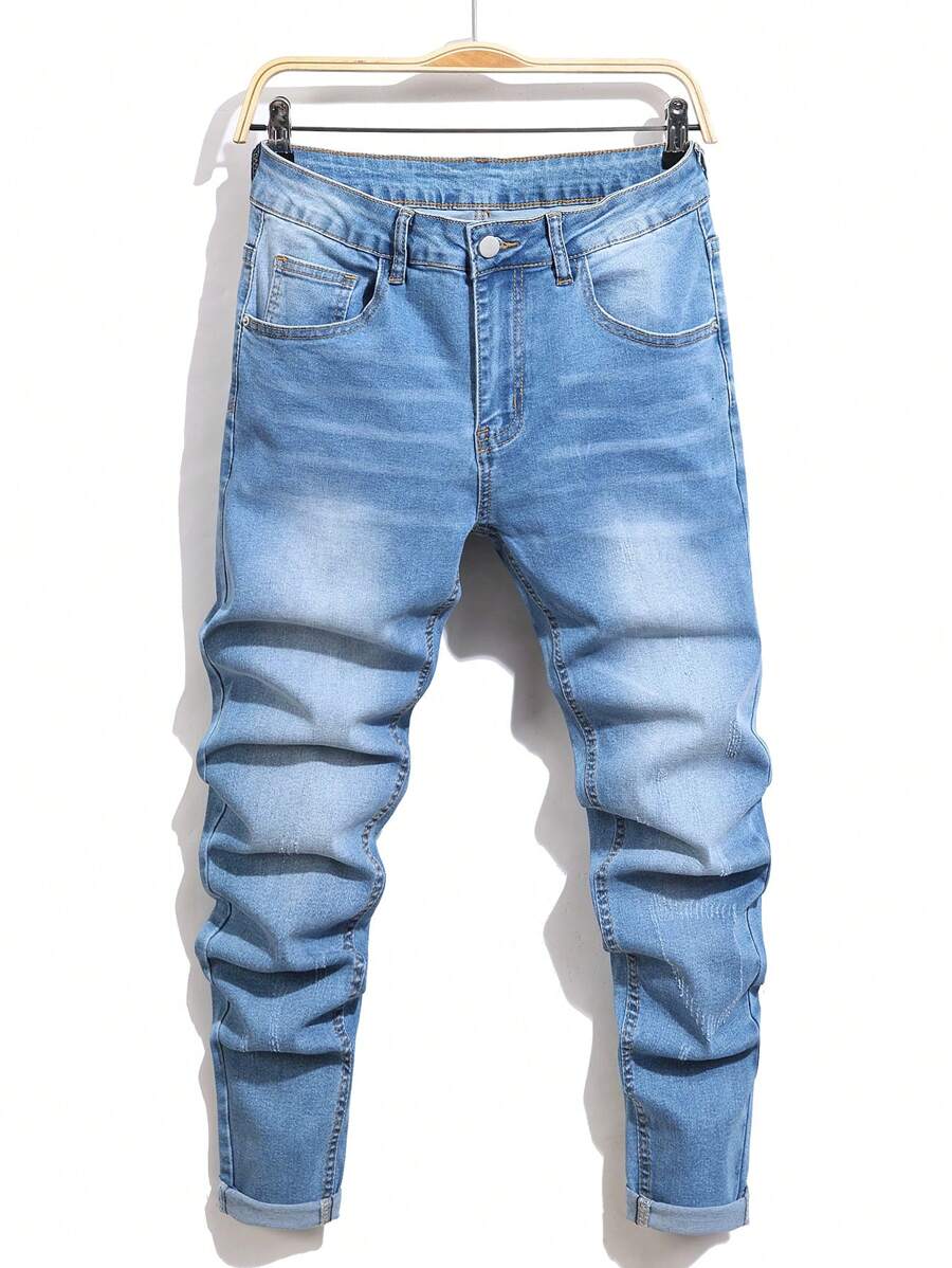 Manfinity Homme Men's Casual Distressed Cone Jeans - Light Wash - View 1