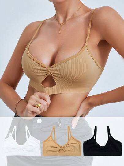 Sujetador sólido con fruncido y calado para mujeres