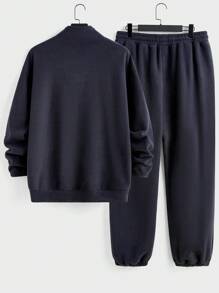 Manfinity Hypemode 2pcs Men's Stand Collar Zip-Up Plain Sweatshirt And Casual Pants Suit