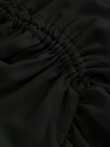 SHEIN MOD Women's  Creamy Apricot  Summer Black Skirt With High-Low Hem ,Drawstring Ruffled Layered,Party Skirt,Boho Skirt,Lunch Skirt - Black - View 3