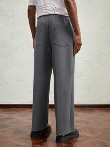 AKNOTIC Business Casual Quần dài thường ngày dệt kim dáng rộng ống rộng cho nam, cạp vừa, nhiều túi, màu xám đậm - Màu xám đen - Xem 1
