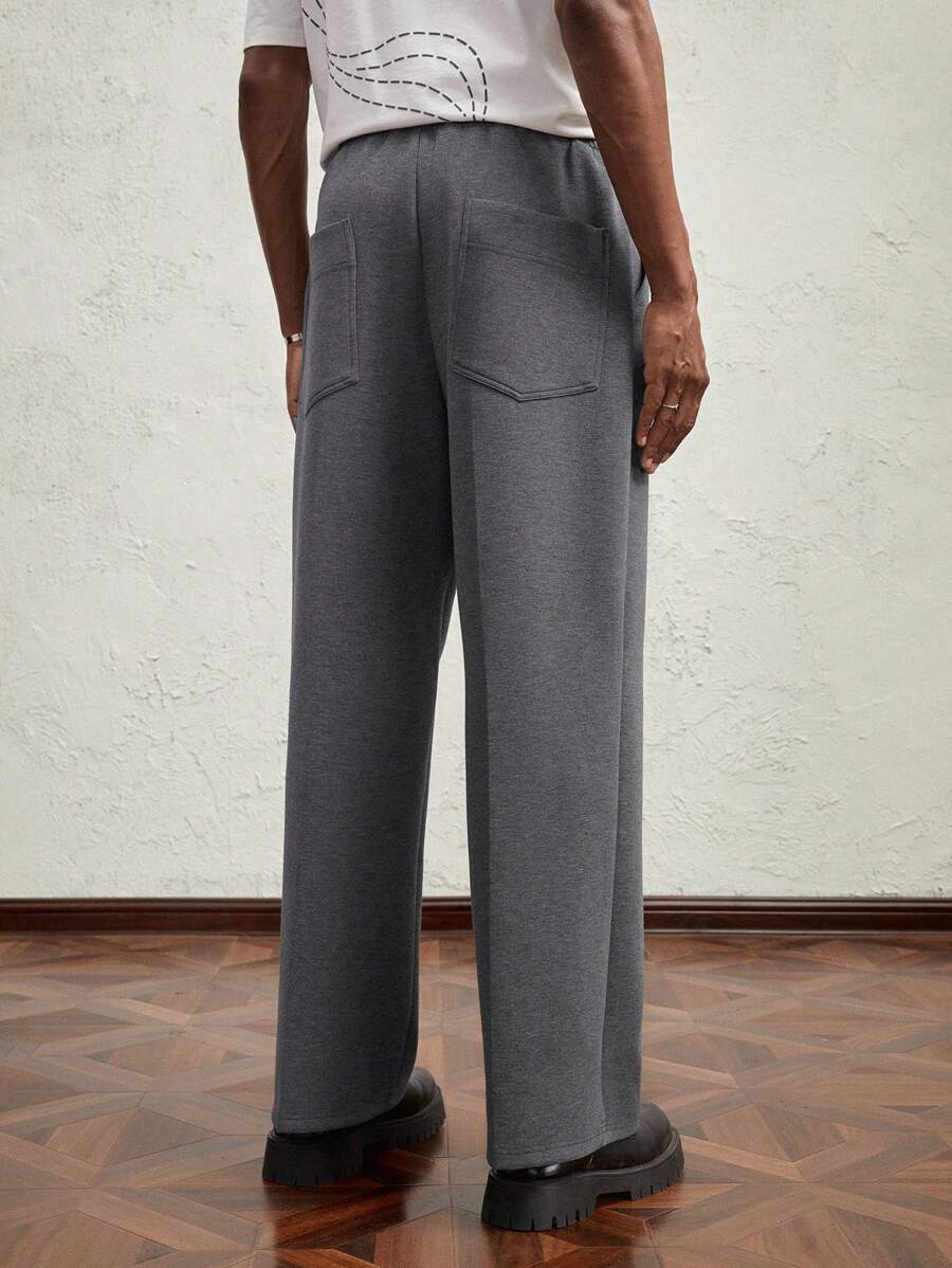 AKNOTIC Business Casual Quần dài thường ngày dệt kim dáng rộng ống rộng cho nam, cạp vừa, nhiều túi, màu xám đậm - Màu xám đen - Xem 1