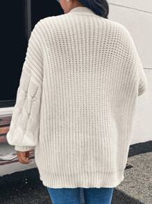 SHEIN Frenchy Áo len cardigan tay đèn lồng dệt kim cỡ lớn, Thu/Đông - Màu be - Xem 5