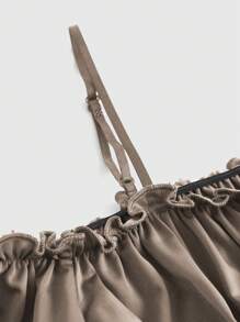 ROMWE Fairycore Women's Renaissance Ruched Cross Strap Cold Shoulder Short Blouse - Brown - View 4