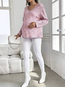 SHEIN Maternity Space Dye Drop Shoulder, Drop Shoulder Tee - Pink - View 3