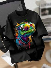 Manfinity Homme Áo thun cổ tròn màu đen họa tiết graffiti thời trang giản dị dành cho nam - màu đen - Xem 1