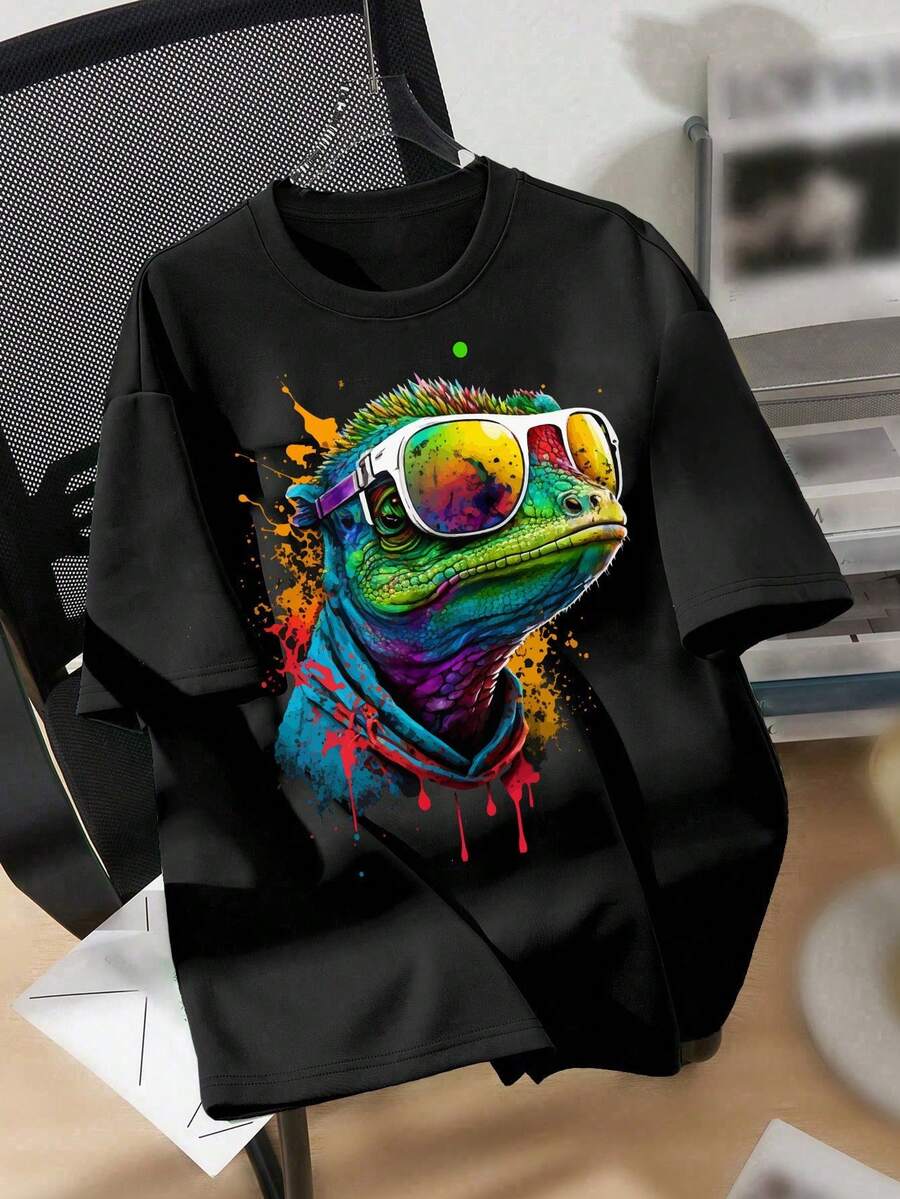 Manfinity Homme Áo thun cổ tròn màu đen họa tiết graffiti thời trang giản dị dành cho nam - màu đen - Xem 1