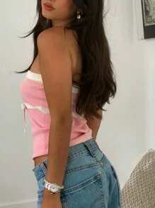 INAWLY Áo băng đô trang trí nơ màu sắc dành cho nữ, mùa hè - Màu Hồng baby - Xem 2