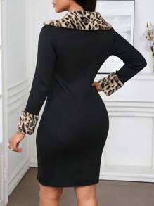 SHEIN Lady Autumn And Winter  Vintage Concert/Music Festival  Modest Work  Office Casual  Elegant   Black  Brown  Worsted   V Neck   Collar  Pencil  Straight    Fuzzy  Embellished New Product  Fit  Fitted Dress  Women Sweater Dresses