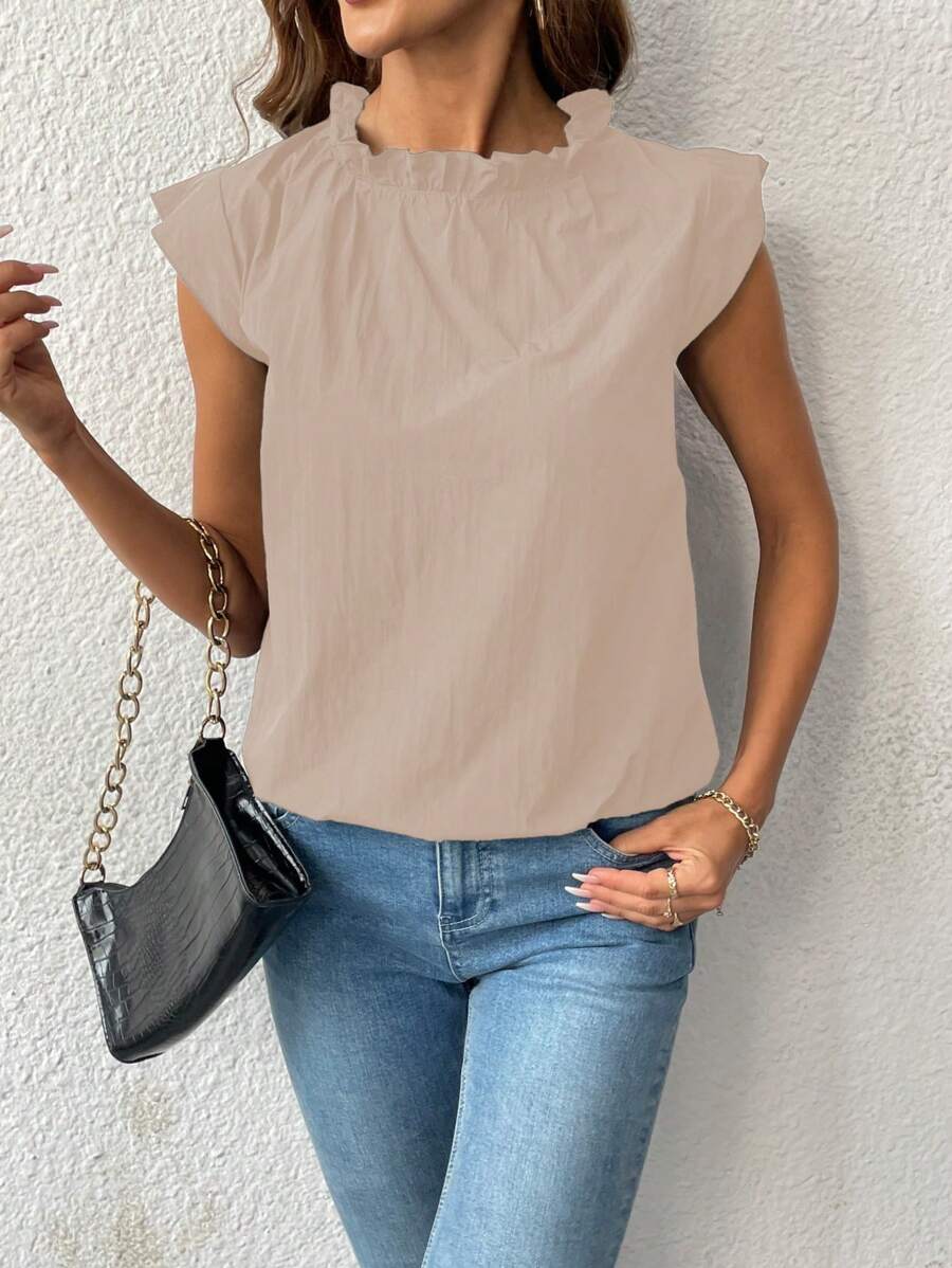 SHEIN LUNE Women Elegant Ruffle Collar Sleeveless Blouse