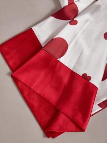 SHEIN 2件套丝质吊带背心，带结和心形印花阔腿裤睡衣套装 - 紅色 - 查看 6