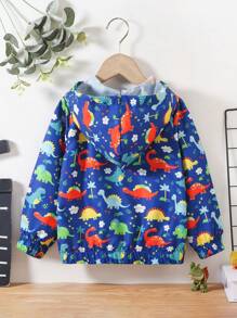 SHEIN Young Girl Casual Hooded Dinosaur Printed Jacket, Spring Autumn - Royal Blue - View 2