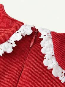 Cozy Pixies Baby Girl Ruffled Peter Pan Collar Lantern Sleeve Waisted Dress, For Christmas - Rust Brown - View 5