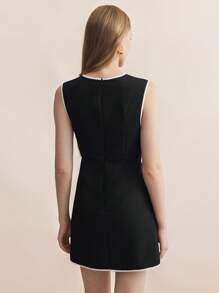 BizChic 女士优雅通勤黑白拼色无袖连衣裙秋季女装 - 黑色 - 查看 4