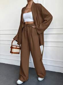 EURMUSE Beige Two Pieces Sets - Brown - View 5