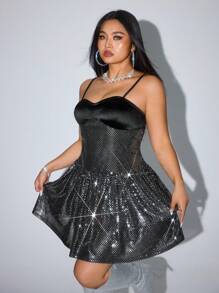 SHEIN ICON Plus Size Women Sequin Slip Dress - Black - View 2