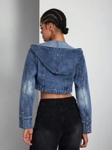 Áo khoác hoodie denim nữ, mùa xuân và mùa thu - Rửa trung bình - Xem 2