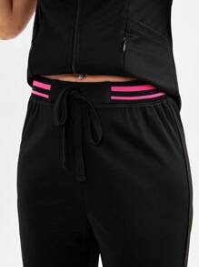 TaskEZ 2 piezas Conjunto de uniforme con parte superior y pantalones de color liso - Negro - Ver 5