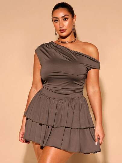 SHEIN BAE Plus Size Women Leopard & Pink Floral Print Off-Shoulder Short Dress,Spring Outfits For Women,Summer/Summer Outfits For Women, Festival/Concert Outfit Women/Rave Outfits Festival/ Rave Outfits/,Easter Dress Women,Spring Break Outfits,Leopard Print,Birthday Dresses For Women