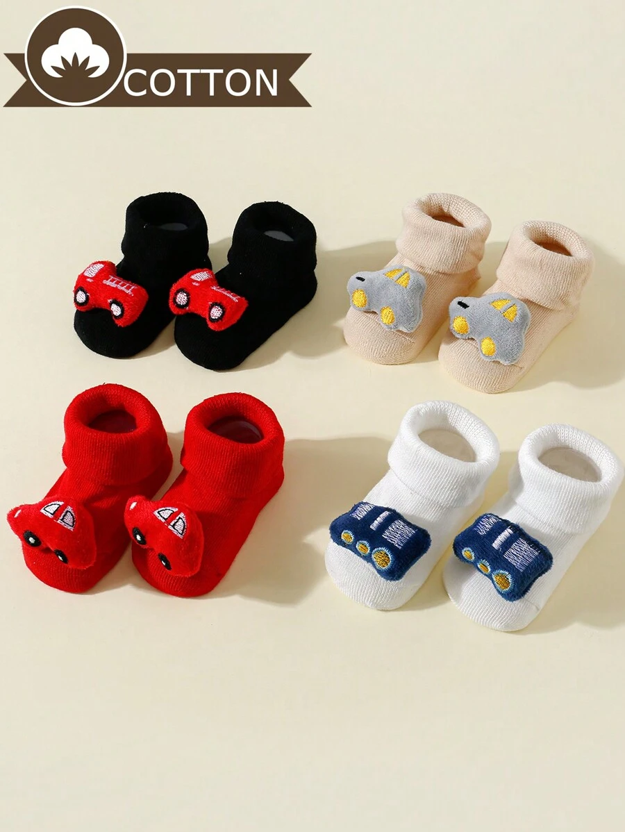 4pairs Baby Anti-Slip Car Pattern Socks, Suitable For Spring And Autumn - Multicolor - View 1