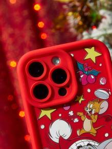 TOM & JERRY X SHEIN Christmas Cartoon Print Phone Case,Compatible With IPhone - Red - View 5