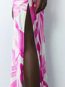 Maija Women Spaghetti Strap Backless Floral Print Color Block Fitted Slit Dress Floral Dress - Multicolor - View 7