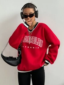 StreetHx V-hals Letter Print Casual Sweatshirt