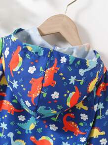 SHEIN Young Girl Casual Hooded Dinosaur Printed Jacket, Spring Autumn - Royal Blue - View 3