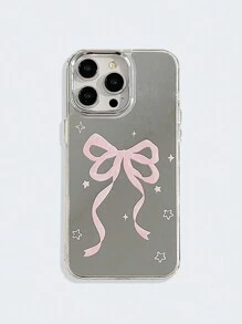 ROMWE Kawaii Park Girl Cute Star Bowknot Mirror Silicone Phone Case, Compatible With IPhone 12/13/14 Series