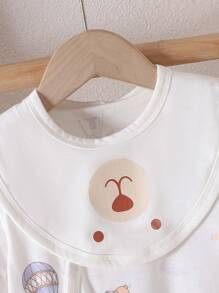 SHEIN Bộ đồ liền thân dài tay 2 món cho bé trai, thường ngày, phù hợp với mọi phong cách, họa tiết động vật và khinh khí cầu dễ thương, có kèm yếm gấu đáng yêu, thu/đông - trắng - Xem 6