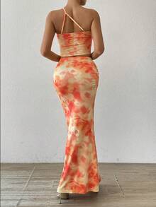 Allurite 2 件女士水彩印花露肩上衣和裙子套装 - 彩色 - 查看 2